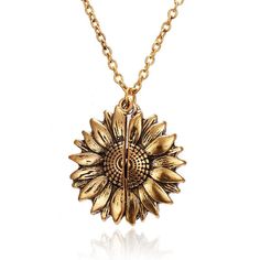 Vintage Gold Engraved Pendant Necklace Sunflower Link Chain Women Jewelry Sunshine Necklace, Message Necklace, Sunflower Pendant, Sunflower Necklace, Engraved Pendant, Long Chain Necklace, Gold Necklace Women, My Sunshine, Engraved Necklace