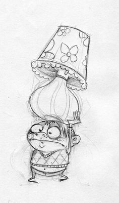 a drawing of a cartoon character with a lamp on top of it's head