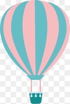 a pink and blue hot air balloon flying in the sky