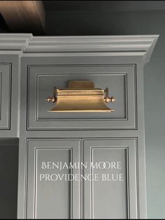 an image of a kitchen cabinet with the words providence blue and benham more written on it