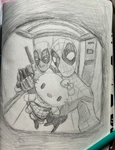 a drawing of deadpool and spider - man