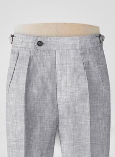 Maintain a distinct professional appearance by adding an extra bit of flair with our Italian Zod Light Gray Linen Trousers. Crafted from linen, these pants will keep you cool, sharp and stylish in summer.     Look Includes  Italian Zod Light Gray Linen Fabric  Cross Pocket  Forward 2 Pleats  Side Tabs (No Loops)- Arrow Shape  Bottom Cuff (1.5")   Two Welted Back Pockets on Trousers   Click 'Customize Now' to modify the look if needed.    Lining: Viscose, Dry Clean. Blue Tweed Suit, White Linen Suit, Harris Tweed Fabric, Light Grey Suits, Fabric Cross, Scottish Fashion, Professional Appearance, Linen Suits, Herringbone Tweed