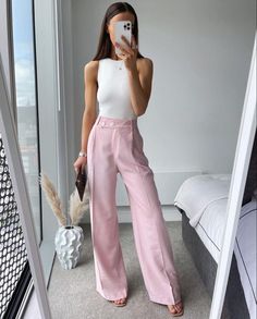 Chic Summer Dress Pants Full Length, Chic Full Length Pants For Spring, Summer Formal High Waist Bottoms, Feminine Long Pants For Spring, Chic Full-length Summer Dress Pants, Feminine Spring Bottoms, Chic Fitted Pants For Spring, Fitted Chic Pants For Spring, Casual High-waisted Zara Pantsuit