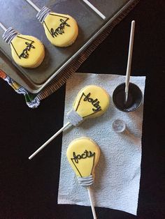 three cupcakes that have been decorated with icing