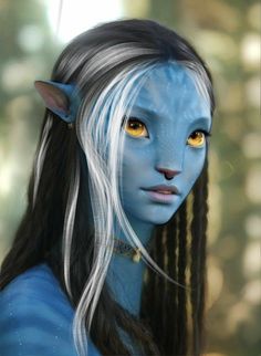 a woman with long hair and yellow eyes is dressed as avatar from avatar movie avatar