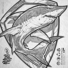 a drawing of a shark with its mouth open