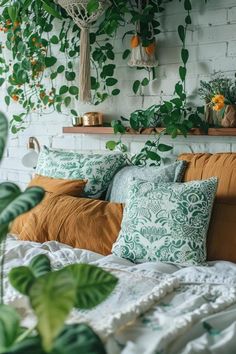 Fresh Green Boho Bedroom Ideas for a Serene Space Boho Bedroom Yellow, Green And Yellow Bedroom Ideas, Green Boho Room, Green Boho Bedroom Ideas, Vintage Boho Bedroom, Boho Style Bedding, Green Boho Bedroom, Sage Green Paint Color, Green Bedroom Decor