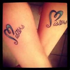 two tattoos that say sister and sister on their arms, with the words sisters written in cursive font