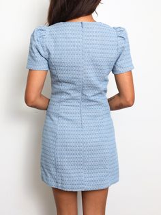 This gorgeous summer cotton mini dress is designed for the modern woman who values comfort, style, and quality. This dress features a charming square neckline and short sleeves, offering a timeless silhouette that's both feminine and flattering. The fit-and-flare waistline accentuates your figure while providing ease of movement, making it ideal for both casual outings and elegant gatherings. Crafted from a premium cotton blend, this dress combines the softness of cotton with the durability of p Dressing Feminine, Dress More Feminine, Short Blue Dress, Short Sleeve Denim Dress, Short Sleeve Denim, Classy Jumpsuit, Blue Cotton Dress, Feminine Wardrobe, Blue Dress Short