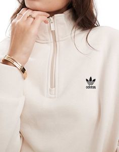 Hoodies & Sweatshirts by adidas Originals Sweater weather High neck Partial zip fastening adidas logo embroidery Relaxed fit Adidas Sweater, Leopard Print Baby, Adidas Trainers, Half Zip Sweatshirt, Swimwear Sale, Maxi Dress Trend, Hoodies For Sale, Vans Old Skool, Plus Size Pregnancy