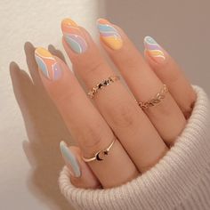 Pastel Nail Art, Kutek Disney, Spring Acrylic Nails, Colorful Nails, Short Acrylic Nails Designs, Pastel Nails, Floral Nails, Short Acrylic Nails, Nail Arts