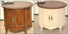 before and after photos of an old cabinet turned into a side table with wood top