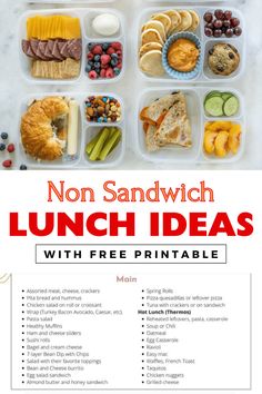 lunch ideas with free printables for non - sandwich lunches that are easy to make