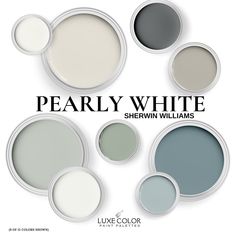 six different shades of paint with the words, pearly white sherylin williams