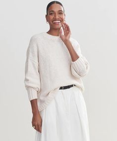 Foster Cotton Sweater – Jenni Kayne Classic Neutral Crew Neck Sweater, Effortless Relaxed Fit Sweater For Everyday, Effortless Relaxed Fit Everyday Sweater, Relaxed Fit Cotton Sweater In Winter White, Winter White Cotton Sweater With Relaxed Fit, Winter White Cotton Sweater, Relaxed Fit, Winter White Relaxed Fit Cotton Sweater, Winter White Cotton Crew Neck Sweater, Winter White Relaxed Fit Crew Neck Sweater