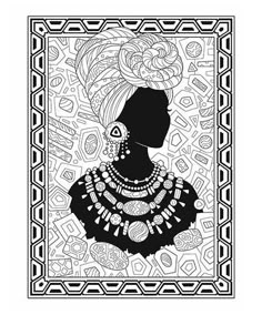 a black and white drawing of a woman's head with an ornate frame in the background