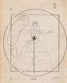 an old drawing of a woman in a dress with a spider on her shoulder and the word