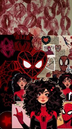 spider - man and her friends are depicted in this cartoon art work, which is featured on the wall