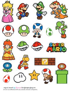 the super mario stickers are all different shapes and sizes