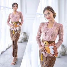 Full set of indonesian women modern kebaya dress for wedding or formal event made of brocade and batik fabric, long sleeve and square neck | Semi italy glossy Complete set : Kebaya, Skirt and belt (without brooch and inner layer of kebaya/sold separately) available in Rose gold, Sage, Silver, purple and other attractive colors according to the options available Kebaya Sets include: * Rosegold set = Pj puffy kebaya, pleat skirt, obi * Silver Gray set = puffy pj kebaya, span skirt, shawl * Purple Long Sleeve Brocade Sets For Party, Brocade Long Sleeve Party Sets, Long Sleeve Brocade Party Sets, Elegant Brocade Sets With Long Sleeves, Elegant Long Sleeve Brocade Sets, Brocade Long Sleeve Sets For Ceremony, Elegant Long Sleeve Sets For Ceremony, Span Skirt, Modern Kebaya