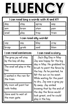 the fluency worksheet for students to learn how to read and write