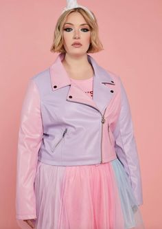 Plus Size Pastel Goth Outfits -  Plus Size Leather Jacket - Ready To Stare Goth Outfits Plus Size, Plus Size Pastel Goth, Plus Size Kawaii Fashion, Goth Plus Size, Plus Size Leather Jacket, Plus Size Kawaii, Striped Flare Pants, Pastel Goth Outfits, Pastel Goth Fashion