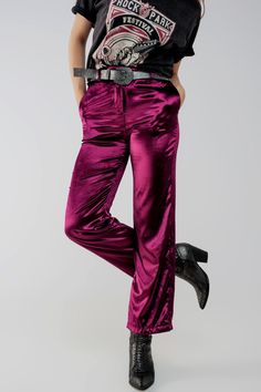 Q2 Straight leg velvet pants in purple Purple Velvet Pants Outfit, Purple Satin Pants Outfit, Purple Velvet Pants, Velvet Pants Outfit, Lounge Fashion, Mens Lightweight Jacket, Polyester Pants, Trouser Pants Women, Medium Purple