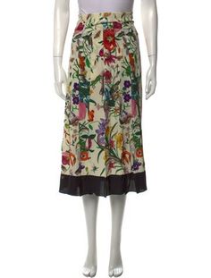 Gucci Silk SkirtBy Alessandro MicheleNeutralsFlora PrintPleated AccentsZip ClosureFit:Skirts by Gucci typically fit true to size. Gucci Summer Bottoms, Elegant Floral Print Skirt For Daywear, Spring Gucci Fitted Skirt, Spring Fitted Gucci Skirt, Gucci Fitted Skirt For Spring, Midi Length Skirts, Vintage Holiday Dress, Accessories Jacket, Shirt Accessories