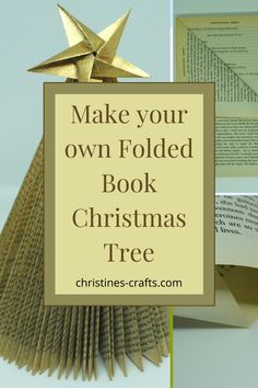 an origami christmas tree with the words make your own folded book christmas tree