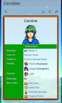 an image of a card game with the name caroline on it's screen