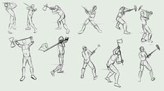 a bunch of sketches of people doing different things with their arms and legs in the air