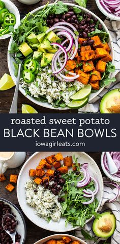 roasted sweet potato and black bean bowls with avocado