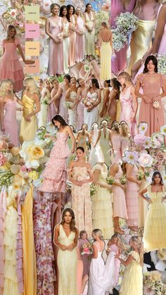 Pink and yellow wedding, bridesmaids dresses, summer wedding, pastels, florals, #wedding #bridesmaids, aesthetic wedding vision board Pink And Yellow Wedding Theme, Bridesmaids Dresses Summer, Bridesmaids Aesthetic, Pink And Yellow Wedding, Champagne Wedding Colors, Wedding Bridesmaids Dresses, Yellow Bridesmaid, Yellow Bridesmaids, Wedding Vision Board