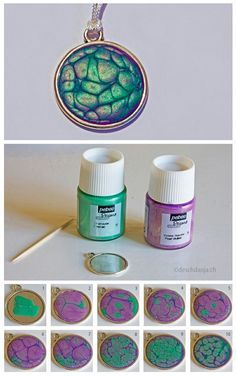 the process for making an acrylic necklace is shown in photoshopped and then painted