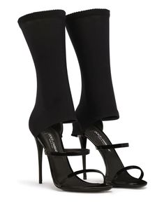 Dolce & Gabbana 105mm sock-style Leather Sandals - Farfetch Dolce And Gabbana Outfit, Dolce And Gabbana Heels, Dolce And Gabbana Shoes, Black Designer Shoes, Sandal Boots, Fabric Sandals, Black Shoes Heels, Dolce Gabbana Shoes, Socks And Heels