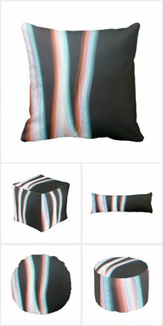 an image of a pillow with different shapes and colors on the front, side, and back