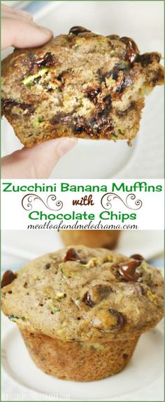 zucchini banana muffins with chocolate chip glaze are the perfect breakfast or snack