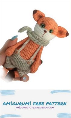 a hand holding an orange stuffed animal in it's right hand with the caption, amigurmi free pattern