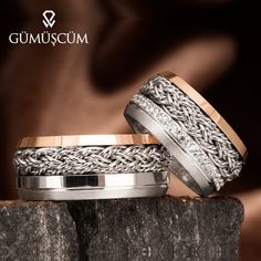 "Knitted handcrafted silver rose ring designed by Gumuscum Jewellery with love! Silver wedding band set. His and hers (or Hers and Hers) silver wedding ring set. 925 sterling silver wedding band set. Zirconia stone inset wedding bands for couples pair of rings. The most meaningful gift for your wedding, engagement and special days. ■ Details of rings; ☛ Product Type: Handmade ☛ Product Material: 925 Silver ☛Style: Art deco ☛Can be personalized: Yes ☛Made to Order ☛ Band Width: ~8 - 10 mm ☛ Thick Wedding Bands For Couples, Couples Wedding Bands, Silver Rose Ring, Silver Wedding Band, Couples Ring Set, Couple Wedding Rings, Sterling Silver Wedding Band, Classic Wedding Rings, Silver Wedding Bands