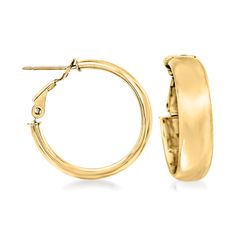 Ross-Simons - Italian 14kt Yellow Gold Hoop Earrings. 3/4". Smart, simple and stylish hoop earrings take you seamlessly from day into night. Polished to a high shine. Made in Italy. Hanging length is 3/4". Clip/post, 14kt yellow gold earrings. Yellow Gold Bangle, Gold Bangle Bracelet, Yellow Gold Earring, Gold Hoops, Gold Hoop, Gold Bangles, Gold Hoop Earrings, Ear Piercings, Gold Diamond