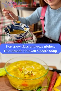 Simple ingredients, big flavor. Perfect for snow days or cozy nights,
his Homemade Chicken Noodle Soup is just what you need.