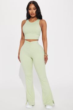 Available In Sage And Taupe. Super Soft Active Pant Mid Rise Ruched Waistband Flare Pant Pair with "Pilates Girl Active Top" 75% Nylon 25% Spandex Imported | Pilates Girl Active Flare Pant in Sage size XL by Fashion Nova Pilates Girl, Uni Outfits, Active Top, Chill Fits, Flare Pant, Service Women, Free Dresses, Swaggy Outfits, Top Sleeveless