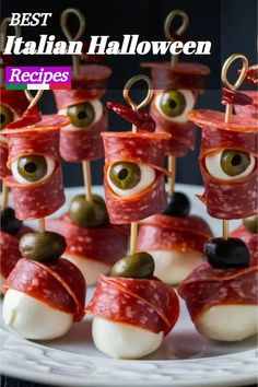 an appetizer with olives and meat on it is featured in the magazine best italian halloween recipes