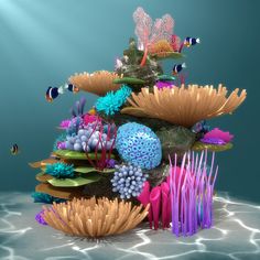 an underwater scene with corals, seaweed and other marine life in the water