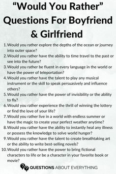 A list of Would You Rather Questions For Boyfriend & Girlfriend Would You Rather Questions For Couples Relationships, Would U Rather Questions For Boyfriend, Would You Rather For Couples, Would You Rather Questions For Couples Spicy, Spicy Would You Rather Questions, Would You Rather Questions For Adults, Would You Rather Questions For Couples, Conversational Topics, Questions For Boyfriend