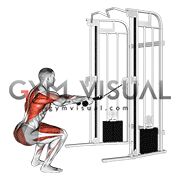 a man squats in front of an exercise machine