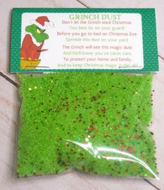 the grinch dust is green and has glitter on it