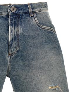 100% Cotton Classic Straight Leg Shorts With Five Pockets, Denim Blue Jean Shorts With Five Pockets, Classic Straight Leg Jean Shorts, Balmain Denim, Balmain Jeans, Balmain Men, Destroyed Denim, Denim Cotton, Couture Collection