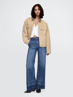 Fit: Fitted in the waist & hips with a full-length, relaxed wide leg.  This jean has a loose fit – Wide Leg Jeans, Gap, Full Length, Wide Leg, Loose Fitting, High Rise