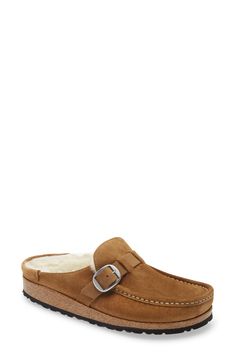 This moccasin-style clog lined in plush genuine shearling features Birkenstock's cork-latex footbed that mimics the contours of your foot for supreme comfort. The deep heel cup cradles the foot and keeps it properly positioned, while longitudinal arch support enhances stability. Style Name:Birkenstock Buckley Genuine Shearling Mule (Women). Style Number: 5797579. Shearling Slip-on Clogs With Removable Insole, Shearling Clogs With Leather Footbed Slip-on, Shearling Slip-on Clogs With Leather Footbed, Sheepskin Clogs With Leather Footbed And Round Toe, Shearling Clogs With Rubber Sole Slip-on, Shearling Slip-on Clogs With Rubber Sole, Casual Sheepskin Slip-on Clogs, Birkenstock Buckley, Tom Ford Shades